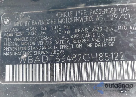 2002 BMW 530 I Automatic z USA, uszkodzony, nr VIN WBADT63482CH85122